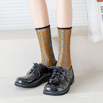 Asimetri Örgü Nefes Uzun Şeffaf Kadın Çorap İlkbahar Yaz Rahat Renkli Kore Tarzı İnce Moda Sanat Komik Dantel Serin Kız Görüntü 2