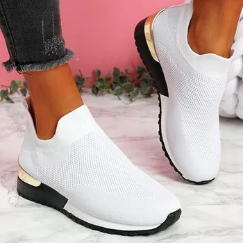 Ayakkabı Çorap Kadın 2022 Moda Örgü Platformu spor ayakkabılar Kadın vulkanize ayakkabı Nefes Düz rahat ayakkabılar Zapatos Mujer Görüntü 2