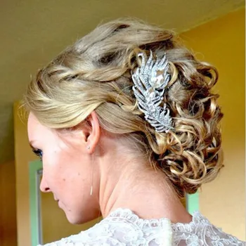 BLİJERY Vintage Tavuskuşu Tüyü Düğün Saç Combs Kadınlar için Gümüş Renk Rhinestone Kristal Gelin Saç Takı Aksesuarları Görüntü 2