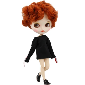 BUZLU DBS Blyth Doll beyaz cilt ortak vücut Yeni mat yüz kaşları dudak kahverengi kısa saç DIY sd hediye oyuncak
