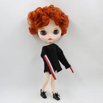 BUZLU DBS Blyth Doll beyaz cilt ortak vücut Yeni mat yüz kaşları dudak kahverengi kısa saç DIY sd hediye oyuncak Görüntü 2