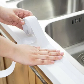 Banyo Mutfak Duş Su Geçirmez Kalıp Geçirmez Bant Lavabo Banyo Sızdırmazlık Bandı Bant Kendinden Yapışkanlı Su Geçirmez Sıva Görüntü 2