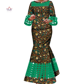 BintaRealWax Yeni Afrika Kadınlar ıçin 2 Parça Setleri Dashiki Örgü Tasarım Elbise Bazin Riche Hollow Düğün Giyim WY490