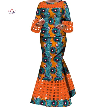 BintaRealWax Yeni Afrika Kadınlar ıçin 2 Parça Setleri Dashiki Örgü Tasarım Elbise Bazin Riche Hollow Düğün Giyim WY490 Görüntü 2