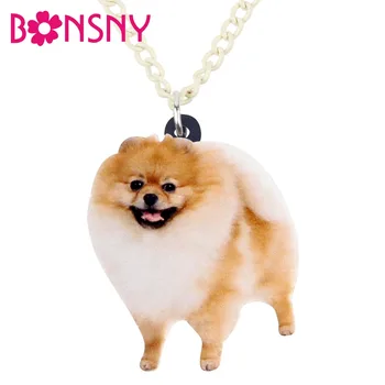 Bonsny Bildirimi Akrilik Mutlu Pomeranian köpek Kolye Kolye Zinciri Gerdanlık Anime Sevimli hayvan figürlü mücevherat Kadınlar Kızlar Için Aksesuar
