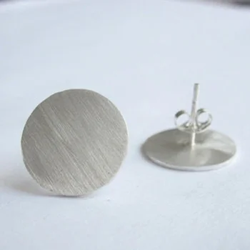 Büyük Düz 13mm Daire Saplama Küpe gümüş sonrası ve kulak somunları Gümüş Geometrik Küpe Pirinç Takı Görüntü 2