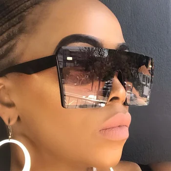 Büyük boy Degrade Kare Güneş Gözlüğü Erkekler Kadınlar Düz Üst Moda Tek Parça Lens güneş gözlüğü Kadın Marka 2019 Shades Ayna