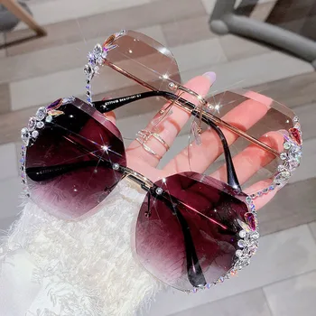 Büyük boy Güneş Kadınlar Lüks Tasarımcı Vintage Çerçevesiz güneş gözlüğü Moda Gözlük Bayan İçin Büyük Çerçeve Ayna Degrade