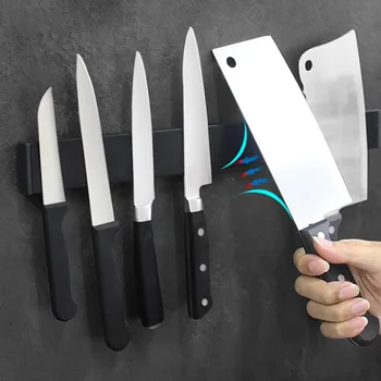 Bıçak Standı Siyah 306 Paslanmaz Çelik Bıçak Tutucu Mutfak Manyetik Bıçak Tutucu Delik Ücretsiz Kurulum Süper Mıknatıs Bıçaklar İçin Görüntü 2