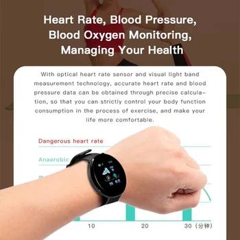 D18 akıllı saat Kalp Hızı Kan Basıncı Spor İzci Erkekler Kadınlar Akıllı Bileklik Su Geçirmez Spor Android IOS İçin Smartwatch Görüntü 2