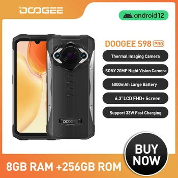 DOOGEE S98 Pro 8GB + 256GB Cep Telefonu 15W Kablosuz Şarj IP68 / 69 Android 12 Sağlam Telefon Helio G96 termal görüntüleme kamerası Telefon