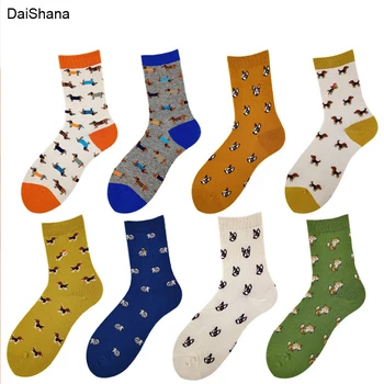 DaiShana Yeni Moda Kadın Erkek Renkli Köpek Pamuk Çorap Bahar Çift Sevgilisi Rahat Hap Tilki Nötr Kırmızı Çorap Sıcak Meias