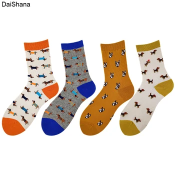 DaiShana Yeni Moda Kadın Erkek Renkli Köpek Pamuk Çorap Bahar Çift Sevgilisi Rahat Hap Tilki Nötr Kırmızı Çorap Sıcak Meias Görüntü 2