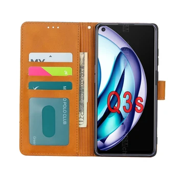 Deri telefon kılıfı için Realme için Q3s Kapak cüzdan kılıf Standı Manyetik Kart Koruyucu Kitap Realme İçin Q3 S Kılıf Çanta RMX3461 RMX3463 Görüntü 2