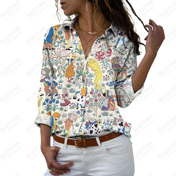 Disney Moda Uzun Kollu Gömlek Gevşek Gömlek Casual Kadın Gömlek Düğmesi Casual Streetwear Gömlek Tops Görüntü 2