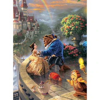 Disney Tam Yuvarlak 5D Güzellik ve Beast Elmas Boyama DİY Elmas Nakış Çapraz Dikiş Taklidi Mozaik Dekor