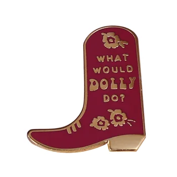 Dolly Parton Kırmızı Deri Çizmeler Broş Pins Emaye Metal Rozetleri Yaka Pin Broş Ceketler Kot moda takı Aksesuarları
