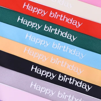 Doğum günü hediyesi Şerit Baskı Mutlu Doğum Günü Saten Kurdele Hediye Kek Kutusu Ambalaj Ambalaj Malzemeleri El Yapımı DIY Zanaat Parti Malzemeleri Görüntü 2