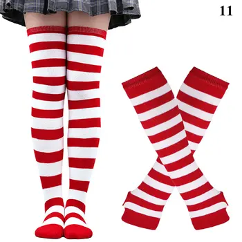 Dropshipping Kadın Kızlar Çizgili diz üstü çorap Seti Kadın Kızlar Noel Kol Kol Eldiven Sevimli Artı Boyutu Sıcak Diz Çorap
