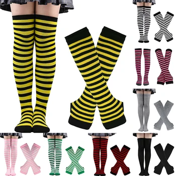 Dropshipping Kadın Kızlar Çizgili diz üstü çorap Seti Kadın Kızlar Noel Kol Kol Eldiven Sevimli Artı Boyutu Sıcak Diz Çorap Görüntü 2