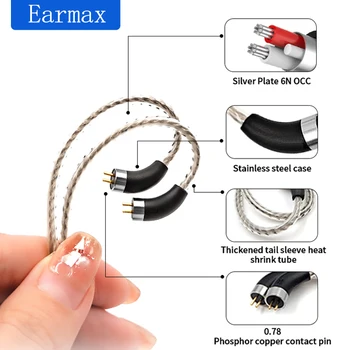 Earmax Yüksek Gümüş Kaplama OCC Yükseltme Kablosu 2 Pin 0.78 mm Pin Tel Kulaklık Kablosu 2.5/3.5/4.4 mm Dengeli Kablo Görüntü 2