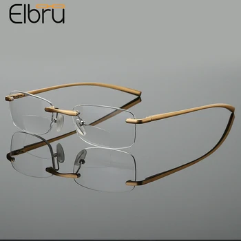 Elbru Yeni Bifokal okuma gözlüğü Erkekler Kadınlar Çerçevesiz Uzak ve Yakın Görüş Presbiyopik Gözlük çift ışık Okuma gözlüğü