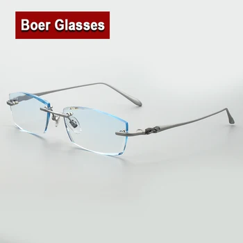 Erkek Titanyum Çerçevesiz Gözlük elmas kesim renkli lensler RXable Gözlük Çerçevesi 105