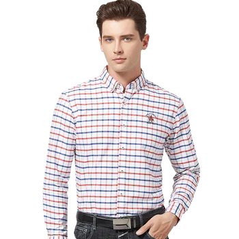 Erkek Uzun Kollu Oxford Casual Gömlek %100 % Pamuk Moda Izgara Şerit Erkek Lüks Gömlek Düğme aşağı Beyaz Yumuşak Giyim Görüntü 2