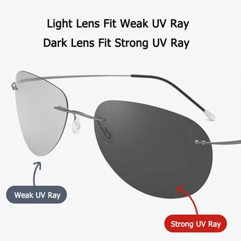 Erkekler Ultralight Titanyum Polarize Discolor Lens Güneş Gözlüğü Çerçevesiz Havacılık Tarzı Marka Tasarım güneş gözlüğü Oculos De Sol