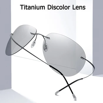 Erkekler Ultralight Titanyum Polarize Discolor Lens Güneş Gözlüğü Çerçevesiz Havacılık Tarzı Marka Tasarım güneş gözlüğü Oculos De Sol Görüntü 2