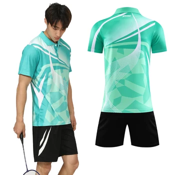 Eşofman Seti Erkekler 3D Baskılı Yaka Kısa Kollu Yaz Eğitim Kıyafetleri Badminton Tenis Golf Koşu Spor Takım Elbise