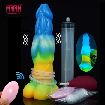 FAAK Uzaktan Kumanda Vibratör Aydınlık Düğüm Penis Vantuz Silikon Boşalma Yapay Penis Sprey Sıvı Fantezi Seks Oyuncakları