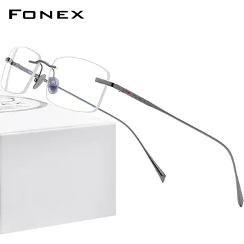 FONEX Saf Titanyum Gözlük Çerçevesi Erkekler Çerçevesiz Reçete Kare Gözlük 2020 Yeni Lüks Kadın Miyopi Optik Gözlük 8562