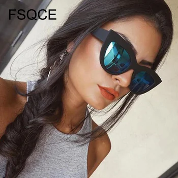 FSQCE 2021 Moda Kadın Vintage Güneş Gözlüğü Kedi Gözü Sunglass Retro Marka Tasarımcısı Kadın Pembe Ayna Güneş Gazları UV400