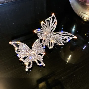 FYUAN Parlak İki yapay elmas kelebek Broş Kadınlar için Geometrik Kristal Bildirimi Takı Aksesuarları Görüntü 2