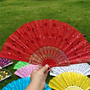 Fan yelpaze Katlanır Dekorasyon El FAN Renkli Yeni Çin Parti Plastik Saten İpek İspanyol Tarzı