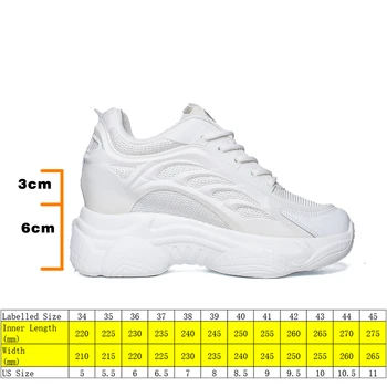 Fujin Beyaz Baba Ayakkabı Tıknaz Ayakkabı Kadınlar için 2021 Hakiki Deri Hava Mesh İçi Boş Platform Topuk Kama Pompaları 9cm Topuklu Görüntü 2