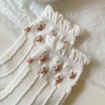 Fırfır Lolita Yay Kadın Çorap Japon JK Kız Çiçeği Tüp Çorap Üniversite Öğrencileri Dantel Çorap Çiçek Pamuk Tatlı Çorap Görüntü 2
