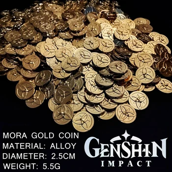 Genshin Darbe Mora Altın Sikke Altın Kaplama Rol Yapma Aksesuarları Sahne Oyunu Hazine Kutusu Metal Sikke Koleksiyonu Hediye Toptan