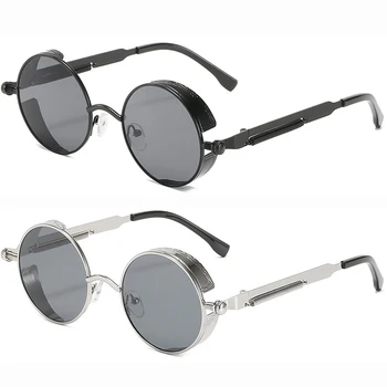 Gotik Punk Steampunk Güneş Gözlüğü UV400 Yuvarlak Çerçeve Tasarım Renkli Lensler Gözlük Gözlük Steampunk Güneş Gözlüğü Erkekler Kadınlar için