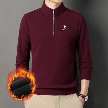 HAZZYS erkek Golf Giyim Sonbahar / Kış Uzun Kollu Tişört Genç erkek Stand-up Yaka Fermuar Sıcak Hoodie Moda Rahat Üst