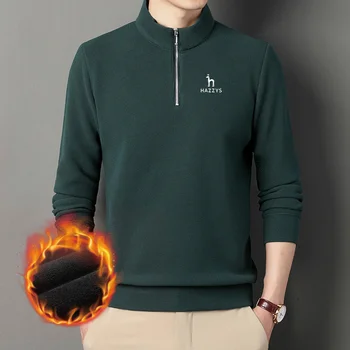 HAZZYS erkek Golf Giyim Sonbahar / Kış Uzun Kollu Tişört Genç erkek Stand-up Yaka Fermuar Sıcak Hoodie Moda Rahat Üst Görüntü 2