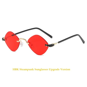 HBK Moda Küçük Çerçevesiz Steampunk Güneş Gözlüğü Kadın Erkek Eşkenar Dörtgen güneş gözlüğü Bayanlar Marka Tasarımcısı Retro Tarzı Seyahat UV400 Görüntü 2