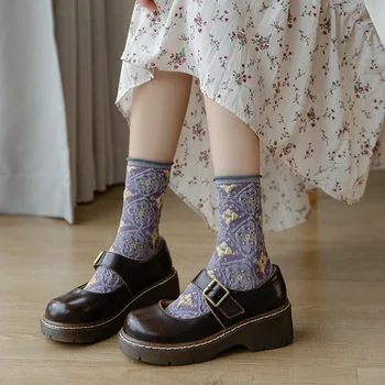 Harajuku Retro Fırfır Fırfırlı Kadın Çorap Japon Kawaii Sevimli Kore Moda Pamuk Uzun Tüp Ekip İnce Çorap Kızlar Bayanlar için Görüntü 2