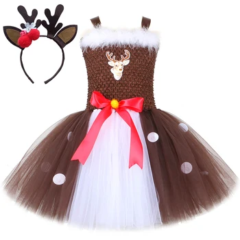 Hayvan Bambi Kostümleri Kızlar için Noel Geyik Tutu Elbise Çocuklar için Doğum Günü Cadılar Bayramı Kıyafet Çocuk Purim Festivali Giyim Seti