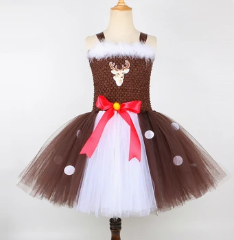 Hayvan Bambi Kostümleri Kızlar için Noel Geyik Tutu Elbise Çocuklar için Doğum Günü Cadılar Bayramı Kıyafet Çocuk Purim Festivali Giyim Seti Görüntü 2