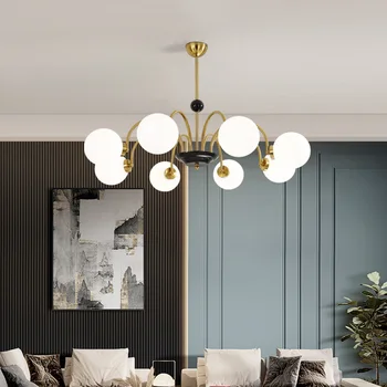 Iskandinav Altın LED Avize Oturma Odası Villa Yatak Odası Mutfak Modern cam küre Moleküler Tavan Asılı lamba ışığı Fikstür Görüntü 2