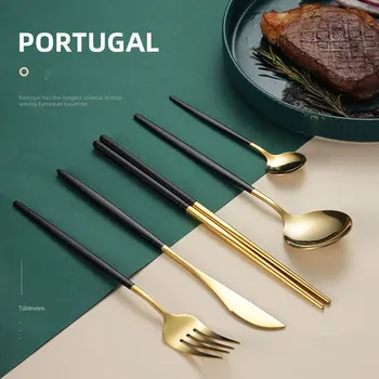 Iskandinav çatal bıçak kaşık seti biftek bıçağı Kaşık Çatal Çubuklarını Çay Kaşığı Tatlı Kahve Kaşığı Beş parçalı Sofra Seti Mutfak Malzemeleri
