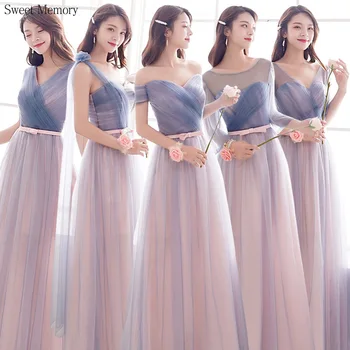 J687u278 Tekne Boyun Uzun Nedime Elbisesi Balo Tül Lace Up Düğün Törenlerinde Zarif Kadın Kızlar Mezuniyet Elbiseleri