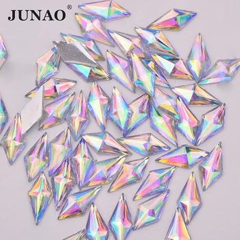 JUNAO 40 adet 10 * 22mm Kristal AB Reçine Flatback Taklidi Aplike Eşkenar Dörtgen Kristal Taşlar Olmayan Düzeltme Strass İğne Meslekler